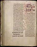 Page avec lettrine historiée P ornée d'un homme, de chiens, de deux cerfs et de motifs végétaux, ms 169, fol. 62V