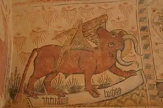 Fresque romane représentant le taureau de saint Luc.