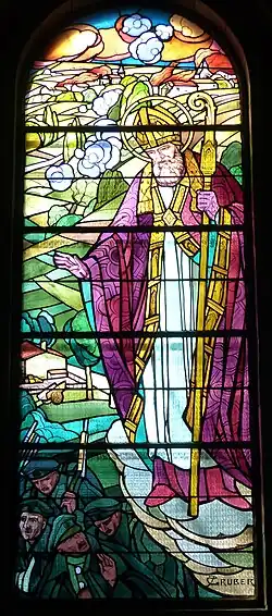 Saint Nicolas arrêtant l'ennemi. Vers 1926. Église de Bouxières-aux-Chênes