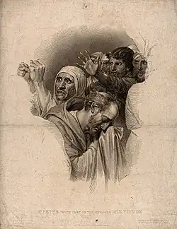 Saint Peter, par Edward Scriven d'après Henry Corbould&nbsp;(en) (d'après le tableau Christ Rejected de Benjamin West (1814).