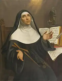 Peinture en couleurs d'une religieuse en prière.