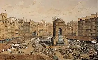 La « place du marché des Innocents » à l'emplacement du cimetière vers 1850 (Hoffbauer - fin XIXe siècle).