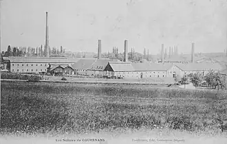 Vue générale de la saline de Gouhenans, l'une des plus importantes salines de France au XIXe&nbsp;siècle.