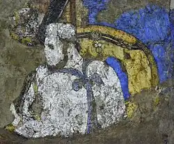 Fresque du palais Afrasiab, VIIe – VIIIe&nbsp;siècle. Détail d’un cavalier.
