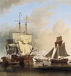 Samuel Scott, Expédition sur la Tamise au large de Rotherhithe, v. 1740, huile sur toile, 107&nbsp;×&nbsp;101&nbsp;cm, Collection privée.