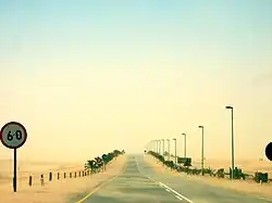 Une tempête de sable entre Walvis Bay et Swakopmund.