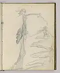 Le dessin représente deux autoportraits de Sarah Bernhardt accompagné des mentions : le premier portrait où elle est mince et grande "aujourd'hui" et le second représenté au bout d'un chemin où elle est "vingt ans après", plus âgée et plus grosse.