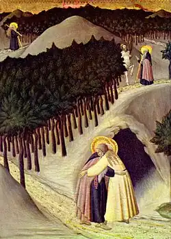 Sassetta, Rencontre de saint Antoine et saint Paul de Thèbes, National Gallery (Washington), 1445.
