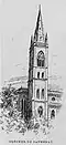 Le clocher de l'église illustré par Joannès Drevet (1854–1940).