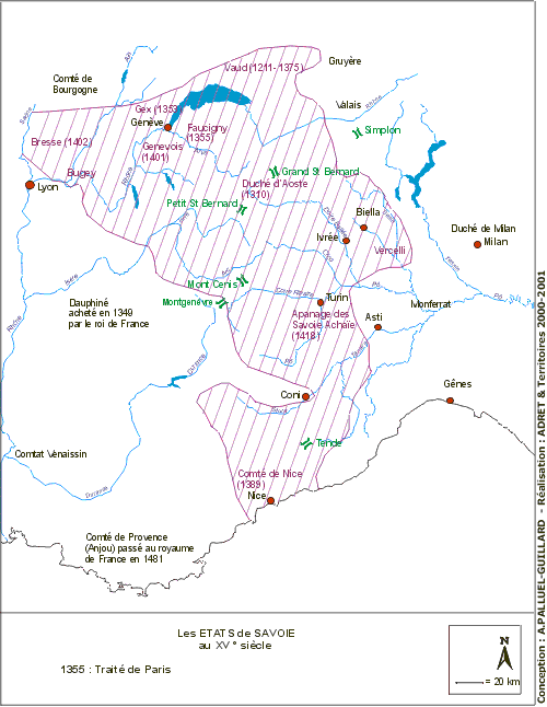 Carte des états de Savoie au XVe&nbsp;siècle