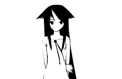 Dessin en noir et blanc de Saya l'héroïne du jeu elle est une petite fille avec de longs cheveux et elle place ses bras derrière son dos
