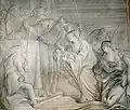 Détail d'une fresque murale de Giovanni Scajario (1726-1792), Présentation au Temple, palais Pisani de San Stefano à Venise.