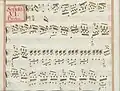 partition manuscrite aux couleurs passées rouge et vert en bordures et cadre de titre, titre en rouge