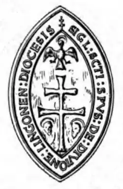 XVIe&nbsp;siècle : Dijon ; la croix de l'Ordre est accostée en pointe des têtes de St Pierre et de St Paul, avec un Saint-Esprit nimbé en chef.