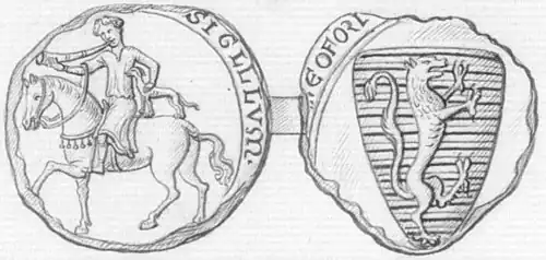 Sceau de Geoffroy Ier, seigneur de Vouvant, appendu en 1215.
