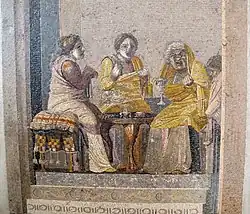 Mosaïque de deux femmes appelant une sorcière, Pompéi.
