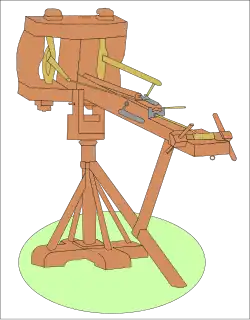 Dessin en couleurs d'une arme de jet.