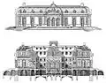 Nicolas de Pigage : élévation et coupe du bâtiment principal.