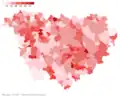 Score du Nouveau front populaire dans chaque commune au premier tour, en pourcentage des voix exprimées.