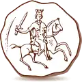 Croquis d'un sceau figurant un chevalier monté sur un cheval cabré et brandissant une épée.