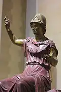 Corps d'une Minerve d'époque antique en porphyre, avec ajout d'une tête et de bras modernes en bronze (XVIIe et XVIIIe&nbsp;siècles).