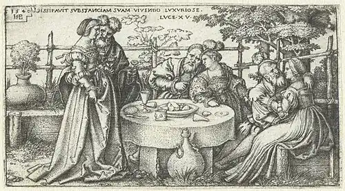 Série Le fils prodigue : Il dissipe son bien, 2/4, 1540, cat. Bartsch 32.