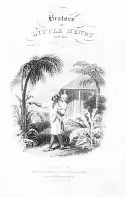 Frontispice d'un livre du XIXe&nbsp;siècle, représentant une jeune femme portant un bébé.