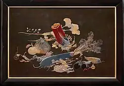 Shibata Zeshin. 1888. Plaque à décor de légumes. Bois laqué. Encadré: 75 x 106 x 4 cm. MFA Boston