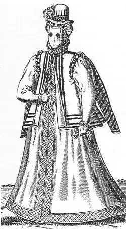 Sic nobiles feminae vel equitant, vel obambulant (Ainsi une femme noble chevauche ou marche). Illustration tirée de Omnium Poene Gentium Habitus de Abraham de Bruyn