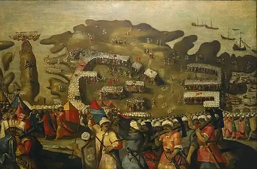 Le Grand Siège de Malte, par Matteo d'Aleccio, fresque, XVIe siècle.