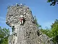Escalade sur le roche Signalstein près d'Obertrubach
