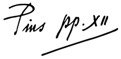 Signature de Pie XII Vénérable catholique