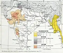 1909 : Pourcentage de sikhs, de bouddhistes, et de jaïns.