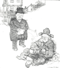 Simplicissimus, 9 décembre 1907 : Zwei Welten: "Vater im Himmel, ist das noch ein Mensch! Unglückseliger, hast du eine unsterbliche Seele?!" — "Nein. Hast du eine Zigarre?"