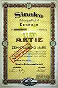 Actions de Sinalco de 10&nbsp;000&nbsp;marks datées au 22 mars 1923.