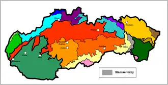 Les monts de Slanec sur la carte géomorphologique de la Slovaquie