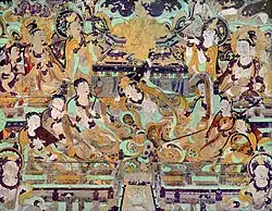 Orchestre sogdien à la joueuse de pipa. Période Tang moyenne, 762-827Grotte N° 46 ou 112.