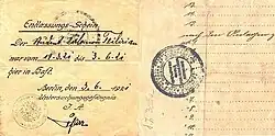 Documents de sortie de prison de Soghomon Tehlirian
