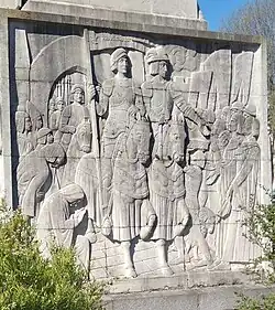 Bas-relief représentant Jeanne d'Arc et Charles VII au retour du sacre