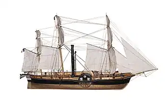Modèle de la corvette à roues Le Sphinx, lancée à Rochefort en 1829, échelle 1/40, 1832-1835 (Inv. 23 MG 2).