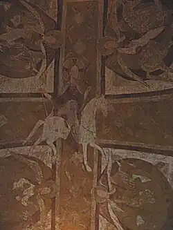 Fresque du Christ à cheval de la voûte de la crypte (XIIe&nbsp;siècle).