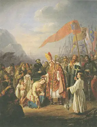 Le baptême des premiers chrétiens à la source de Kupittaa peint par Robert Wilhelm Ekman.