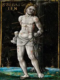 St Sébastien par Jean Ier Limosin (début XVIIe siècle, Musée des Beaux-Arts de Lyon).