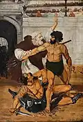 Le combat du gladiateur.