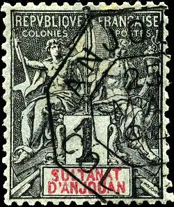 1-centime de l'émission coloniale "Navigation & Commerce", oblitéré du 25 mai 1894