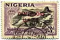 Timbre de trois penny utilisé à Kumba, maintenant au Cameroun.