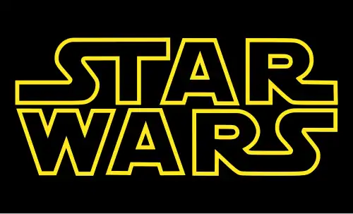 Star Wars en lettre jaune sur fond noir.
