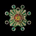 Étoile de l'Ordre bavarois de Saint Hubert, XIXe&nbsp;siècle, émail, or, diamants, émeraudes, Schatzkammer, Residenz, Munich, Bavière, Allemagne.