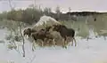 Élans mangeant du foin en hiver (1889, galerie Tretiakov de Moscou)