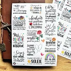 Autocollants Pensées positives pour scrapbooking. Décoration d'albums, carnets ou journaux.